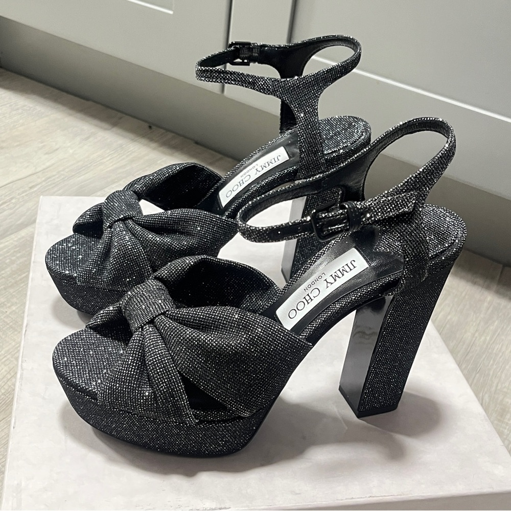 Jimmy Choo Elegant Heloise 120 Black High Heel Sandals - Picture 2 of 13